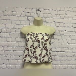 Guess Women's White and Brown Paisley Tube Top Size Small